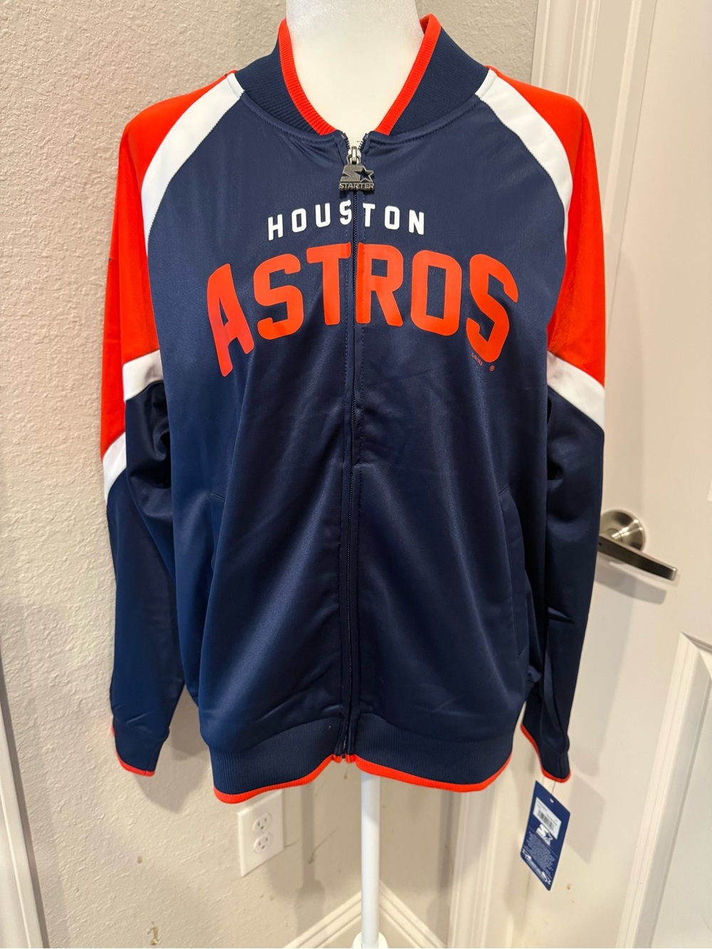NWT STARTER Navy & Orange Houston Astros Zip-Up Jacket w/ pockets Sz XL